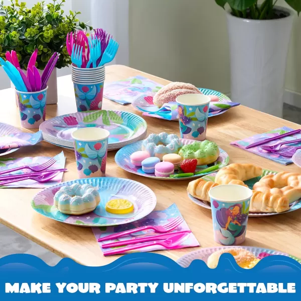 JOYIN 145 Pcs Unicorn Birthday Party Supplies with Unicorn Banner for Girls 24 Serves Unicorn Disposable Tableware Set with Plates  Cups Napkins and Cutlery Sets for Unicorn Themes Party Kids 2 3Mermaid