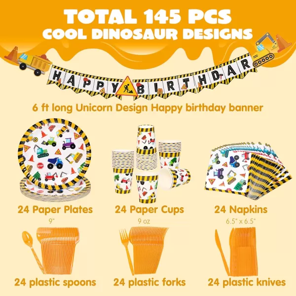 JOYIN 145 Pcs Unicorn Birthday Party Supplies with Unicorn Banner for Girls 24 Serves Unicorn Disposable Tableware Set with Plates  Cups Napkins and Cutlery Sets for Unicorn Themes Party Kids 2 3Construction
