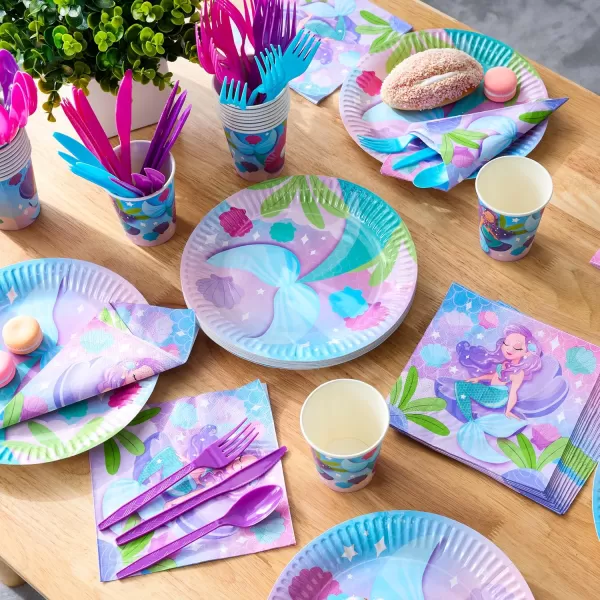 JOYIN 145 Pcs Unicorn Birthday Party Supplies with Unicorn Banner for Girls 24 Serves Unicorn Disposable Tableware Set with Plates  Cups Napkins and Cutlery Sets for Unicorn Themes Party Kids 2 3Mermaid