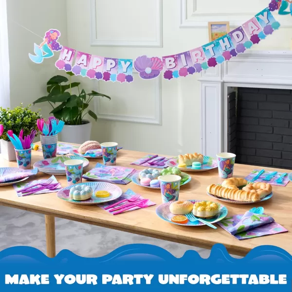 JOYIN 145 Pcs Unicorn Birthday Party Supplies with Unicorn Banner for Girls 24 Serves Unicorn Disposable Tableware Set with Plates  Cups Napkins and Cutlery Sets for Unicorn Themes Party Kids 2 3Mermaid