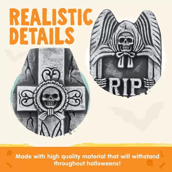 JOYIN 17 Halloween Foam RIP Graveyard Tombstones 5 Pack Yard Sign Headstone Decorations and 10 Bonus Metal Stakes for Halloween Yard Outdoor Indoor DecorationsGray