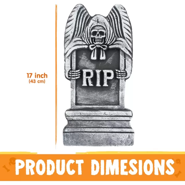 JOYIN 17 Halloween Foam RIP Graveyard Tombstones 5 Pack Yard Sign Headstone Decorations and 10 Bonus Metal Stakes for Halloween Yard Outdoor Indoor DecorationsGray