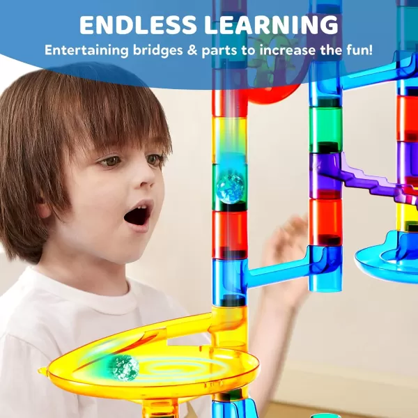 JOYIN 170Pcs Glowing Marble Run Construction Building Blocks Toys with 5 Glow in The Dark Glass Marbles STEM Educational Building Block Toy120 Plastic Pieces  50 Glass MarblesSuper Set