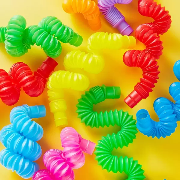 JOYIN 18 Pack Pop Tubes Sensory ToysSmall Fidget Tubes Party Favors  9 Colors Connectable and Extendable for Stress Relief  Perfect for Party Classroom Exchange School RewardSmall