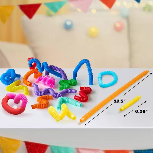 JOYIN 18 Pack Pop Tubes Sensory ToysSmall Fidget Tubes Party Favors  9 Colors Connectable and Extendable for Stress Relief  Perfect for Party Classroom Exchange School RewardLarge