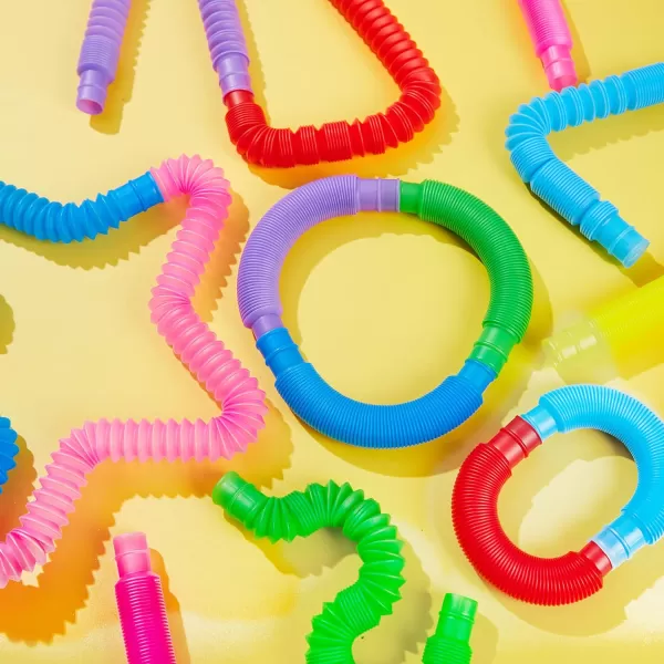 JOYIN 18 Pack Pop Tubes Sensory ToysSmall Fidget Tubes Party Favors  9 Colors Connectable and Extendable for Stress Relief  Perfect for Party Classroom Exchange School RewardSmall