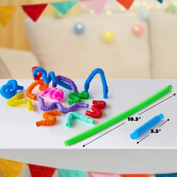 JOYIN 18 Pack Pop Tubes Sensory ToysSmall Fidget Tubes Party Favors  9 Colors Connectable and Extendable for Stress Relief  Perfect for Party Classroom Exchange School RewardSmall