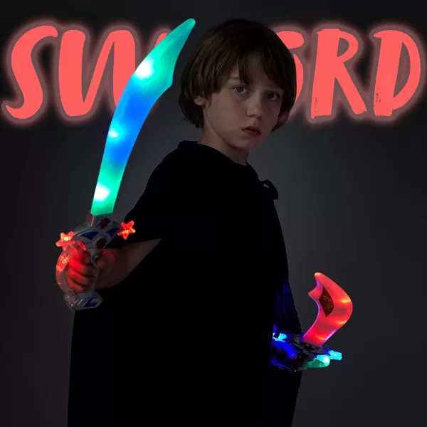 JOYIN 2 Deluxe Pirate 195quot LED Light Up Flashing Buccaneer Swords with Motion Activated Clanging Sounds for Realistic Buccaneer Pirate Play Halloween Party by Spooktacular Creations