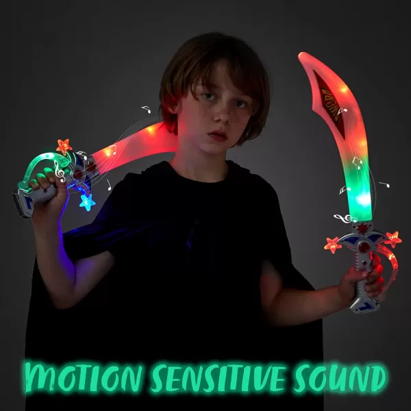 JOYIN 2 Deluxe Pirate 195quot LED Light Up Flashing Buccaneer Swords with Motion Activated Clanging Sounds for Realistic Buccaneer Pirate Play Halloween Party by Spooktacular Creations