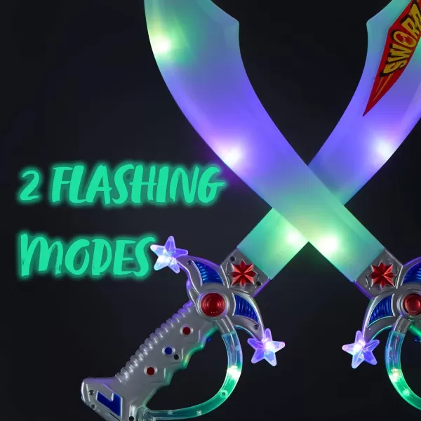 JOYIN 2 Deluxe Pirate 195quot LED Light Up Flashing Buccaneer Swords with Motion Activated Clanging Sounds for Realistic Buccaneer Pirate Play Halloween Party by Spooktacular Creations