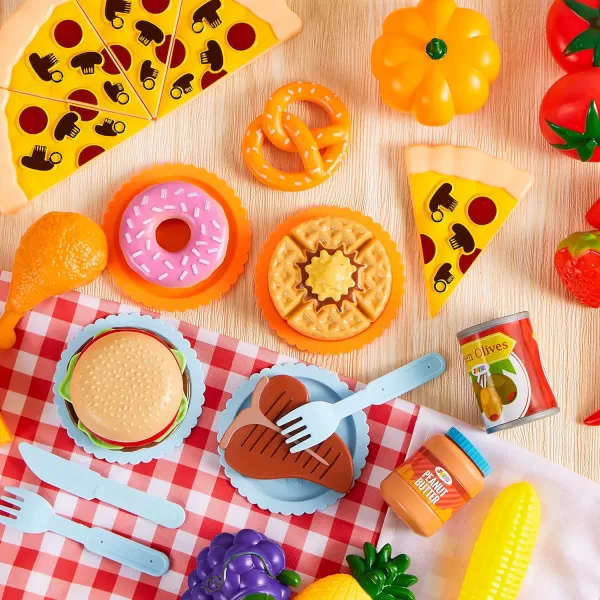 JOYIN 200 Pieces Kids Play Food Deluxe Pretend Food Set Play Toy Food Play Kitchen Accessories with Realistic Colors Toddler Birthday Gift Party Toys