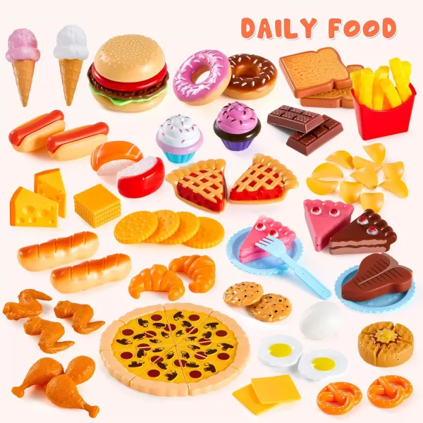 JOYIN 200 Pieces Kids Play Food Deluxe Pretend Food Set Play Toy Food Play Kitchen Accessories with Realistic Colors Toddler Birthday Gift Party Toys