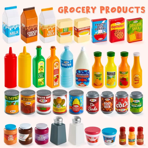 JOYIN 200 Pieces Kids Play Food Deluxe Pretend Food Set Play Toy Food Play Kitchen Accessories with Realistic Colors Toddler Birthday Gift Party Toys