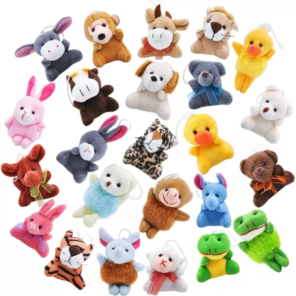 JOYIN 24 Pack Mini Animal Plush Toy Assortment 24 Units 3quot Each Animals Keychain Decoration for Kids Small Stuffed Animal Bulk for Kids Carnival Prizes School Gifts Valentines Day Party FavorsModern