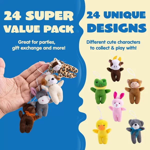 JOYIN 24 Pack Mini Animal Plush Toy Assortment 24 Units 3quot Each Animals Keychain Decoration for Kids Small Stuffed Animal Bulk for Kids Carnival Prizes School Gifts Valentines Day Party FavorsStanding Animals