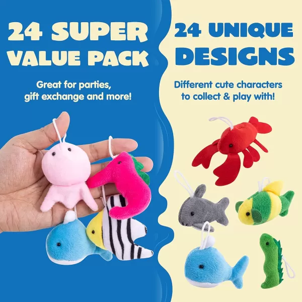 JOYIN 24 Pack Mini Animal Plush Toy Assortment 24 Units 3quot Each Animals Keychain Decoration for Kids Small Stuffed Animal Bulk for Kids Carnival Prizes School Gifts Valentines Day Party FavorsSea Animals