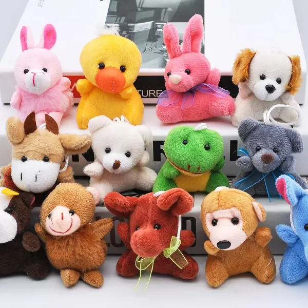 JOYIN 24 Pack Mini Animal Plush Toy Assortment 24 Units 3quot Each Animals Keychain Decoration for Kids Small Stuffed Animal Bulk for Kids Carnival Prizes School Gifts Valentines Day Party FavorsModern