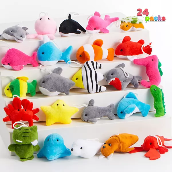 JOYIN 24 Pack Mini Animal Plush Toy Assortment 24 Units 3quot Each Animals Keychain Decoration for Kids Small Stuffed Animal Bulk for Kids Carnival Prizes School Gifts Valentines Day Party FavorsSea Animals