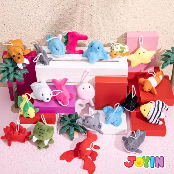 JOYIN 24 Pack Mini Animal Plush Toy Assortment 24 Units 3quot Each Animals Keychain Decoration for Kids Small Stuffed Animal Bulk for Kids Carnival Prizes School Gifts Valentines Day Party FavorsSea Animals