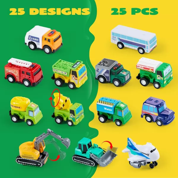 JOYIN 25 Pieces Pull Back Cars and Trucks Toy Vehicles Set for Toddlers Girls and Boys Kids Play Set DieCast Car Set Kids Party Favors Stocking Stuffers Kids Presents Toys