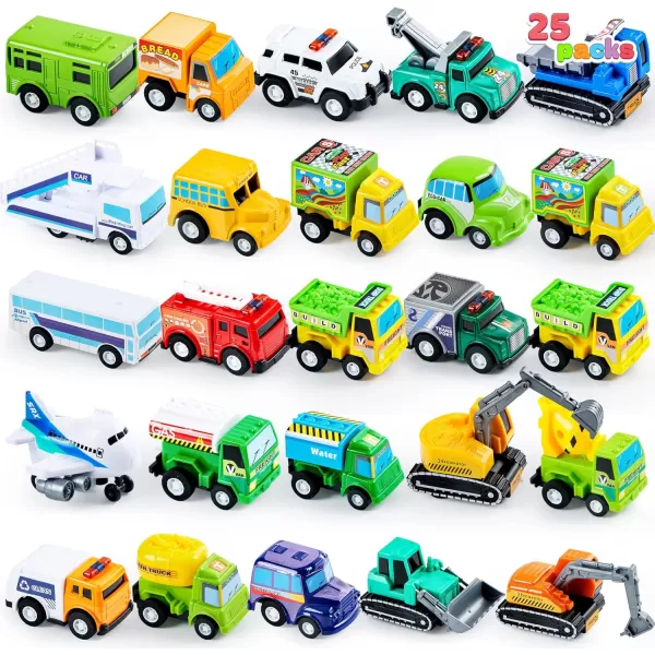 JOYIN 25 Pieces Pull Back Cars and Trucks Toy Vehicles Set for Toddlers Girls and Boys Kids Play Set DieCast Car Set Kids Party Favors Stocking Stuffers Kids Presents Toys
