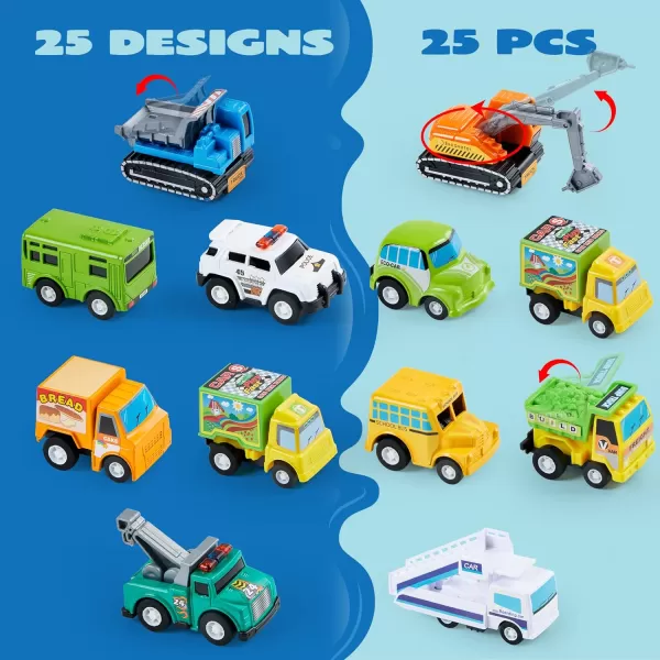 JOYIN 25 Pieces Pull Back Cars and Trucks Toy Vehicles Set for Toddlers Girls and Boys Kids Play Set DieCast Car Set Kids Party Favors Stocking Stuffers Kids Presents Toys