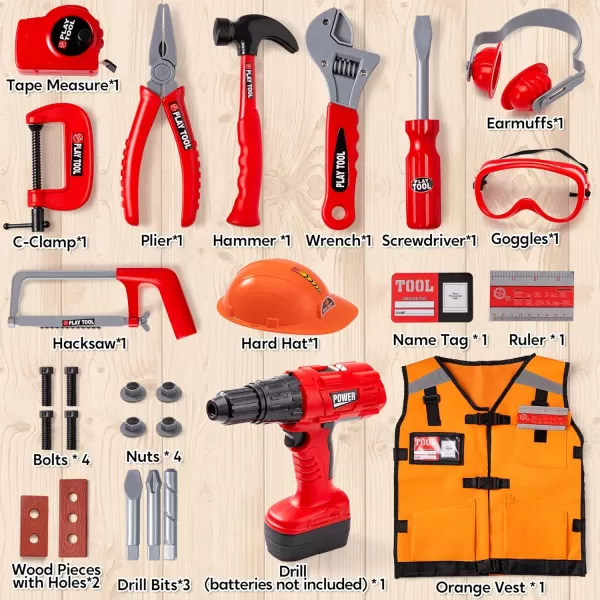 JOYIN 26Pcs Kid Tool Set Pretend Play Toddler Tool Toy with Construction Worker Costume ampamp Electronic Toy Drill in Storage Box for Boy Girl Halloween Present Birthday Dress Up Party