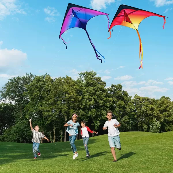 JOYIN 3 Packs Large Delta Kite Orange Green and Purple Easy to Fly Huge Kites for Kids and Adults with 2625 ft Kite String Large Delta Beach Kite for Outdoor Games and Activities