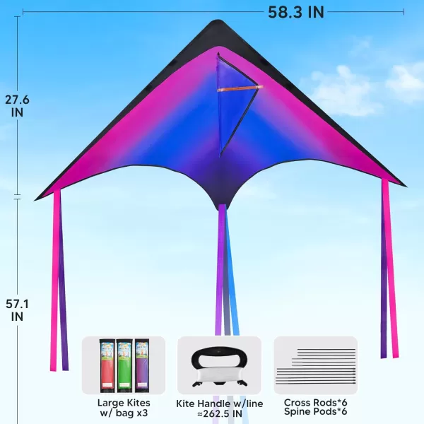 JOYIN 3 Packs Large Delta Kite Orange Green and Purple Easy to Fly Huge Kites for Kids and Adults with 2625 ft Kite String Large Delta Beach Kite for Outdoor Games and Activities