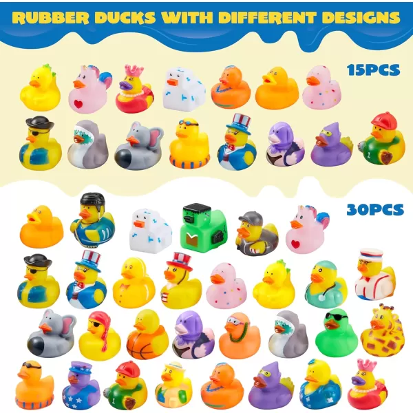 JOYIN 30 Pcs Rubber Ducks Random Assortment Mini Rubber Duckie Toys with Mesh Carry Bag for Kids Baby Bath Shower Toys Birthday Gifts Summer Beach Pool Activity Carnival Holiday Party Favors