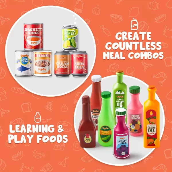 JOYIN 30Pcs Play Food Grocery Cans Play Kitchen Accessories Includes Drink Juice Jar Seasoning Water Bottle Sauce Yogurt Ice Cream Snack Box Kids Gifts ampamp Indoor Toys