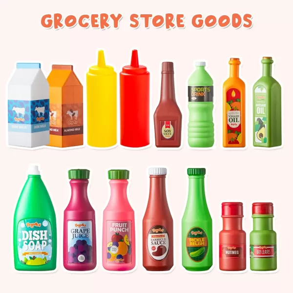 JOYIN 30Pcs Play Food Grocery Cans Play Kitchen Accessories Includes Drink Juice Jar Seasoning Water Bottle Sauce Yogurt Ice Cream Snack Box Kids Gifts ampamp Indoor Toys