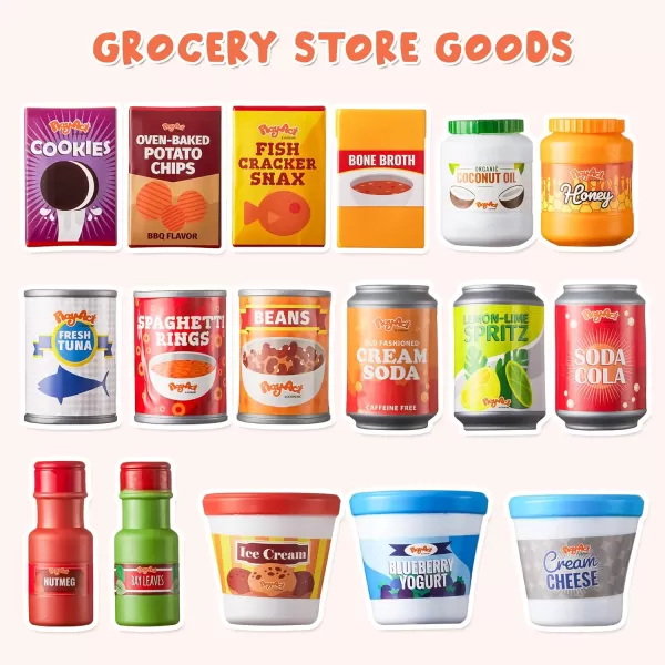 JOYIN 30Pcs Play Food Grocery Cans Play Kitchen Accessories Includes Drink Juice Jar Seasoning Water Bottle Sauce Yogurt Ice Cream Snack Box Kids Gifts ampamp Indoor Toys