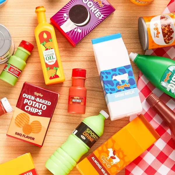 JOYIN 30Pcs Play Food Grocery Cans Play Kitchen Accessories Includes Drink Juice Jar Seasoning Water Bottle Sauce Yogurt Ice Cream Snack Box Kids Gifts ampamp Indoor Toys