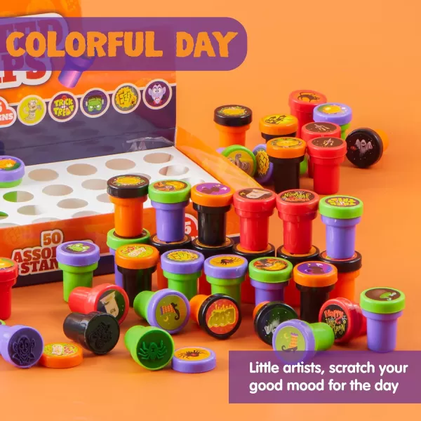 JOYIN 50 Pieces Halloween Assorted Stamps Kids Self Ink Stamps 25 Designs Plastic Stamps Trick Or Treat Stamps Spooky Stamps for Halloween Party Gifts Game Prizes Halloween Goodies Bags
