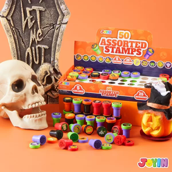 JOYIN 50 Pieces Halloween Assorted Stamps Kids Self Ink Stamps 25 Designs Plastic Stamps Trick Or Treat Stamps Spooky Stamps for Halloween Party Gifts Game Prizes Halloween Goodies Bags