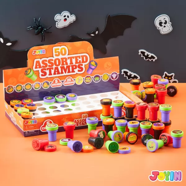 JOYIN 50 Pieces Halloween Assorted Stamps Kids Self Ink Stamps 25 Designs Plastic Stamps Trick Or Treat Stamps Spooky Stamps for Halloween Party Gifts Game Prizes Halloween Goodies Bags