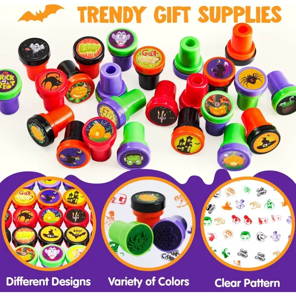 JOYIN 50 Pieces Halloween Assorted Stamps Kids Self Ink Stamps 25 Designs Plastic Stamps Trick Or Treat Stamps Spooky Stamps for Halloween Party Gifts Game Prizes Halloween Goodies Bags