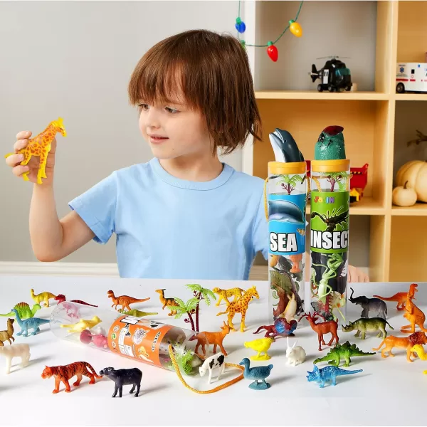 JOYIN 69Pcs Small Animal Figures Assorted Mini Plastic Animal Toy Ocean Zoo Farm Dinosaur Insect Realistic Tiny Little Animals for Sensory Bin Christmas Birthday Gifts Toddler 3 Kid 35