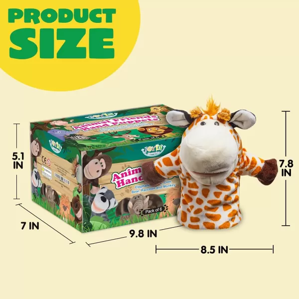 JOYIN 6Pcs Kids Hand Puppet Set with Working Mouth Toddler Animal Plush Toy Includes Elephant Giraffe Lion Bear Raccoon and Monkey for Show Theater Birthday GiftsAnimal Friends