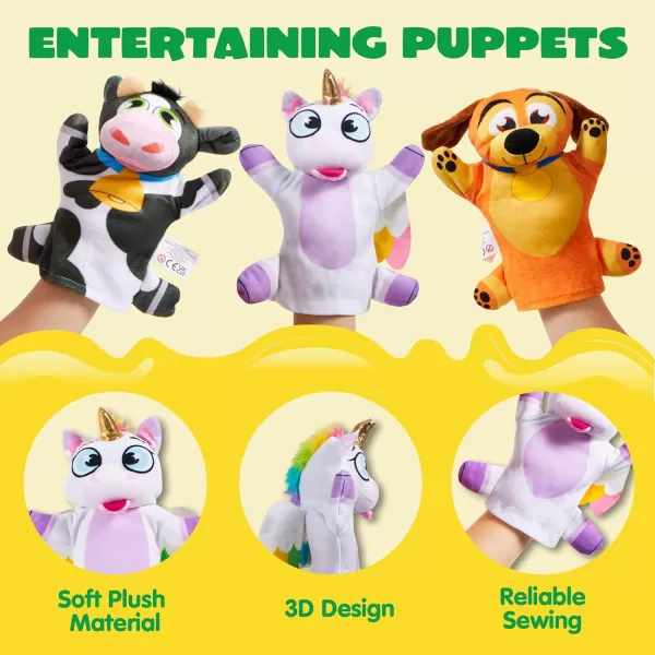 JOYIN 6Pcs Kids Hand Puppet Set with Working Mouth Toddler Animal Plush Toy Includes Elephant Giraffe Lion Bear Raccoon and Monkey for Show Theater Birthday GiftsFarm Friends