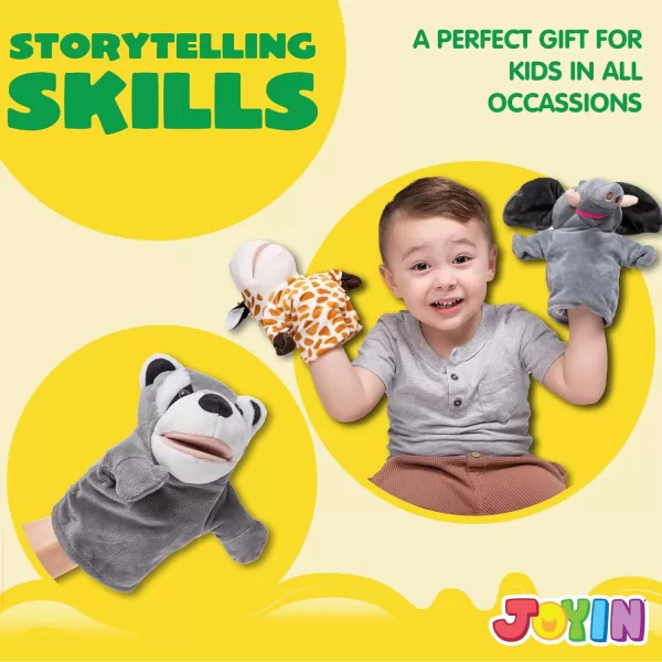 JOYIN 6Pcs Kids Hand Puppet Set with Working Mouth Toddler Animal Plush Toy Includes Elephant Giraffe Lion Bear Raccoon and Monkey for Show Theater Birthday GiftsAnimal Friends