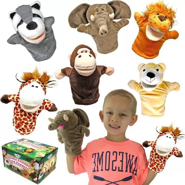 JOYIN 6Pcs Kids Hand Puppet Set with Working Mouth Toddler Animal Plush Toy Includes Elephant Giraffe Lion Bear Raccoon and Monkey for Show Theater Birthday GiftsAnimal Friends
