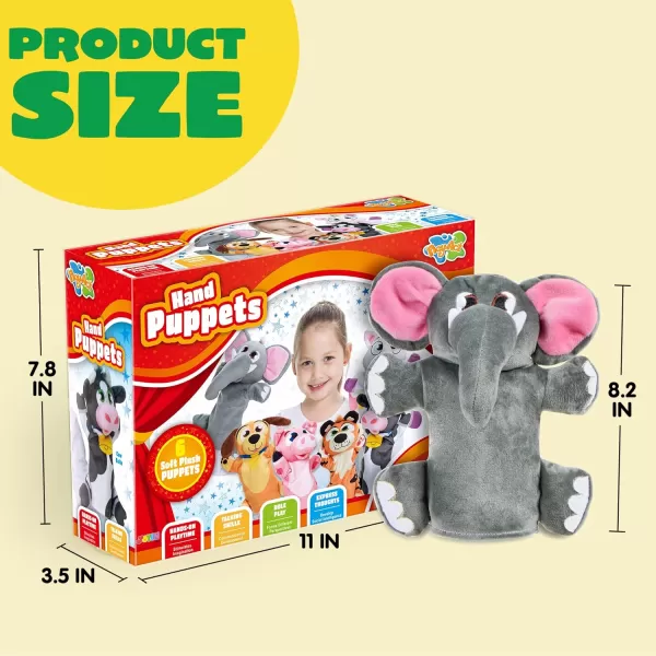 JOYIN 6Pcs Kids Hand Puppet Set with Working Mouth Toddler Animal Plush Toy Includes Elephant Giraffe Lion Bear Raccoon and Monkey for Show Theater Birthday GiftsFarm Friends