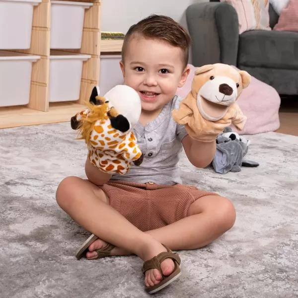 JOYIN 6Pcs Kids Hand Puppet Set with Working Mouth Toddler Animal Plush Toy Includes Elephant Giraffe Lion Bear Raccoon and Monkey for Show Theater Birthday GiftsAnimal Friends