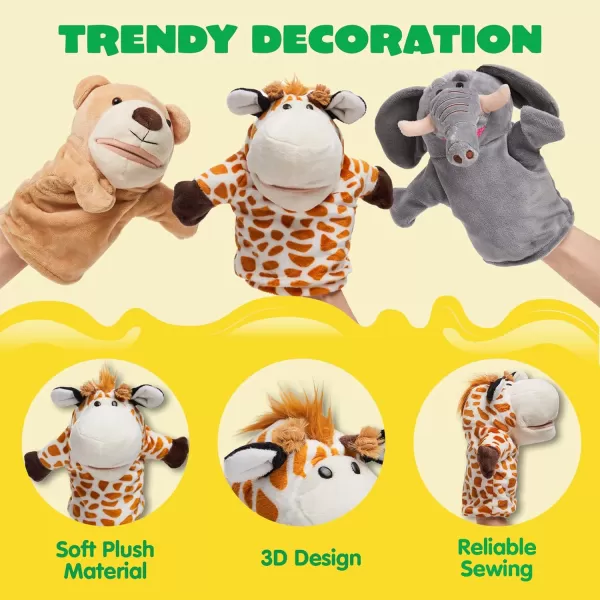 JOYIN 6Pcs Kids Hand Puppet Set with Working Mouth Toddler Animal Plush Toy Includes Elephant Giraffe Lion Bear Raccoon and Monkey for Show Theater Birthday GiftsAnimal Friends
