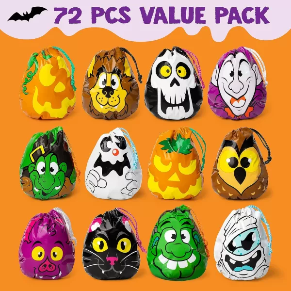 JOYIN 72PCS Halloween Drawstring Goody Bags for Halloween Treats Bags Trick or Treat Bags Goodie Candy Gift Bags Bulk for Kids Trick or Treating Halloween Party Favors Supplies