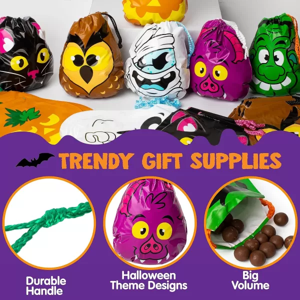 JOYIN 72PCS Halloween Drawstring Goody Bags for Halloween Treats Bags Trick or Treat Bags Goodie Candy Gift Bags Bulk for Kids Trick or Treating Halloween Party Favors Supplies