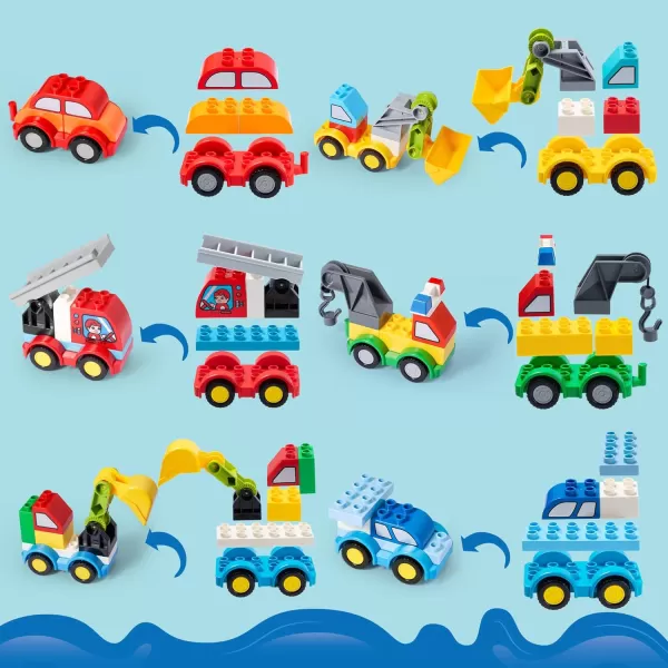 JOYIN 80Pcs Toddlers Car Building Blocks Set 12Pcs Different Vehicles Build Your Own Toy Cars Compatible with Brand Name Building Bricks for Kids Boys Girls Birthday Easter Gift