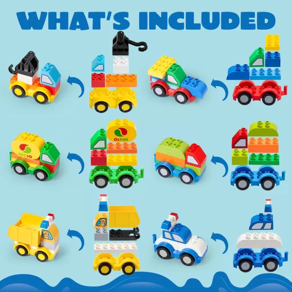 JOYIN 80Pcs Toddlers Car Building Blocks Set 12Pcs Different Vehicles Build Your Own Toy Cars Compatible with Brand Name Building Bricks for Kids Boys Girls Birthday Easter Gift